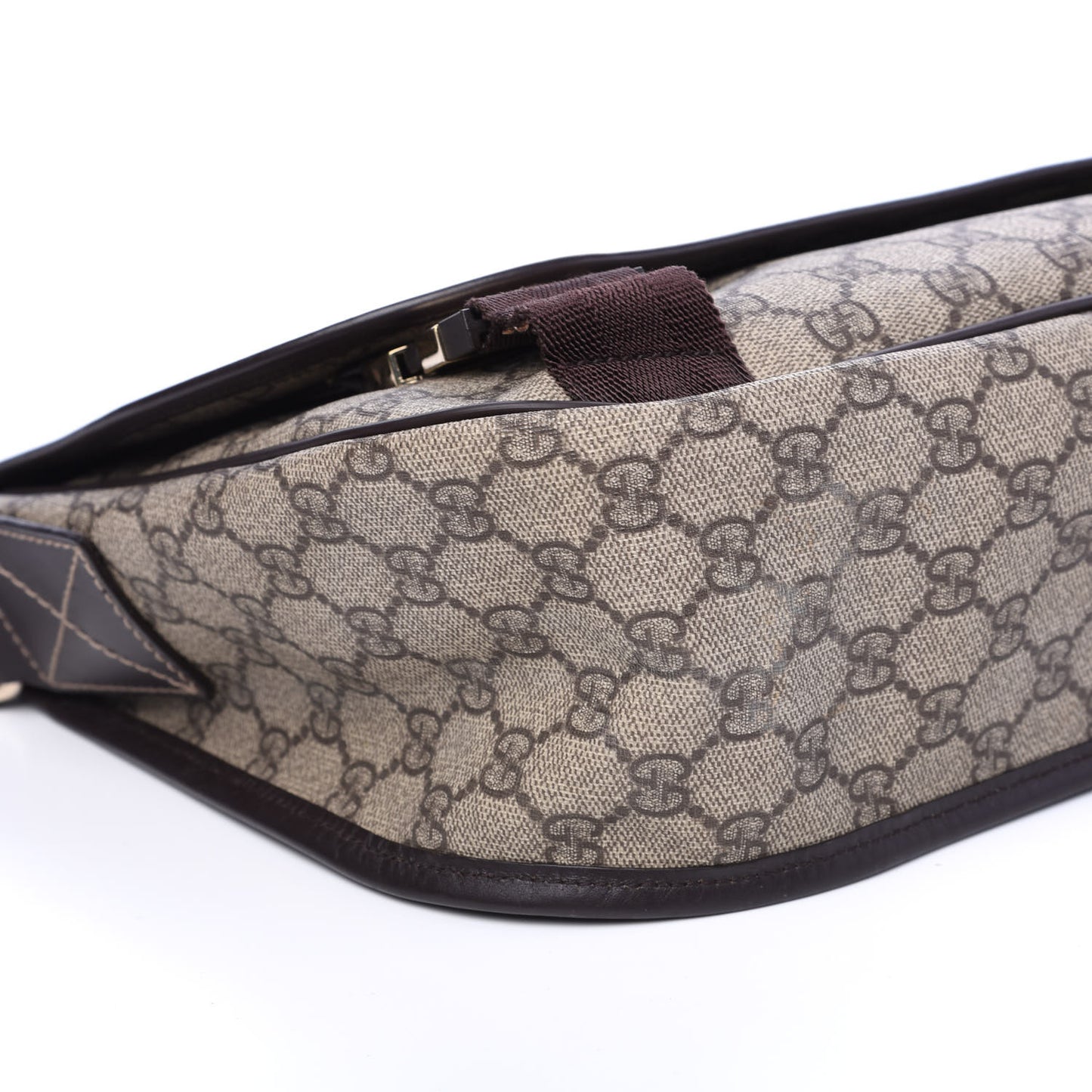 GG Plus Monogram Medium Double Buckle Flap Messenger Bag Beige Dark Brown