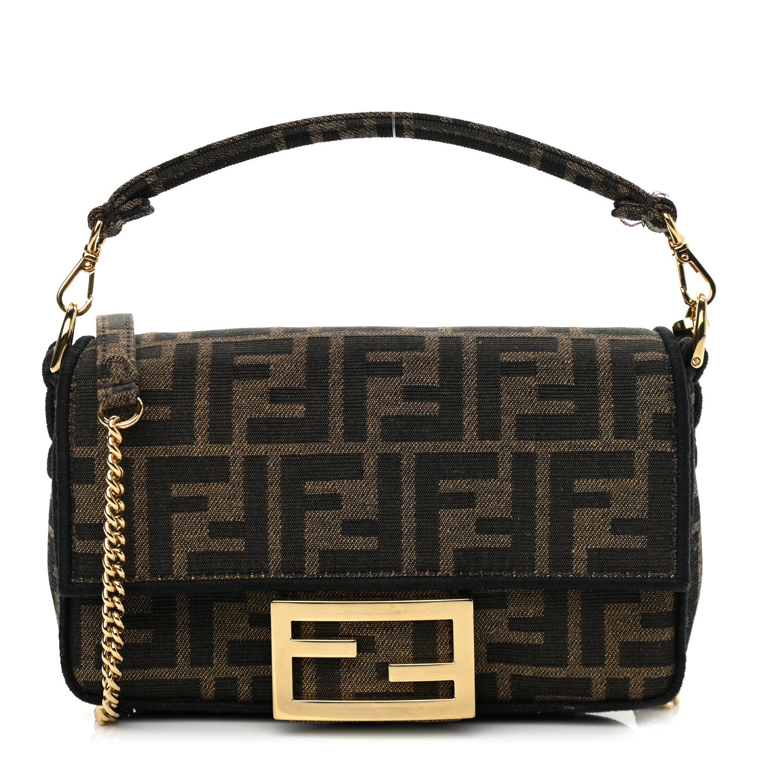 Fendi Fabric Jacquard FF 1974 Mini Baguette Tobacco Moro Black 1 of 11