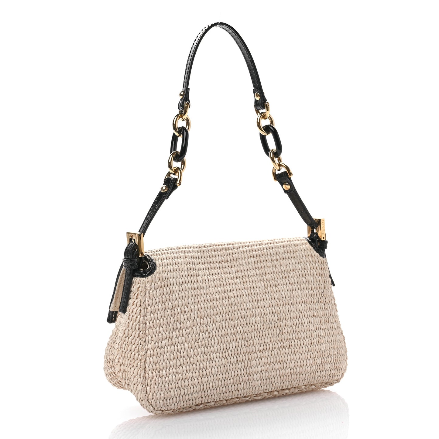 Raffia Snakeskin Patent Mini Baguette Natural Black