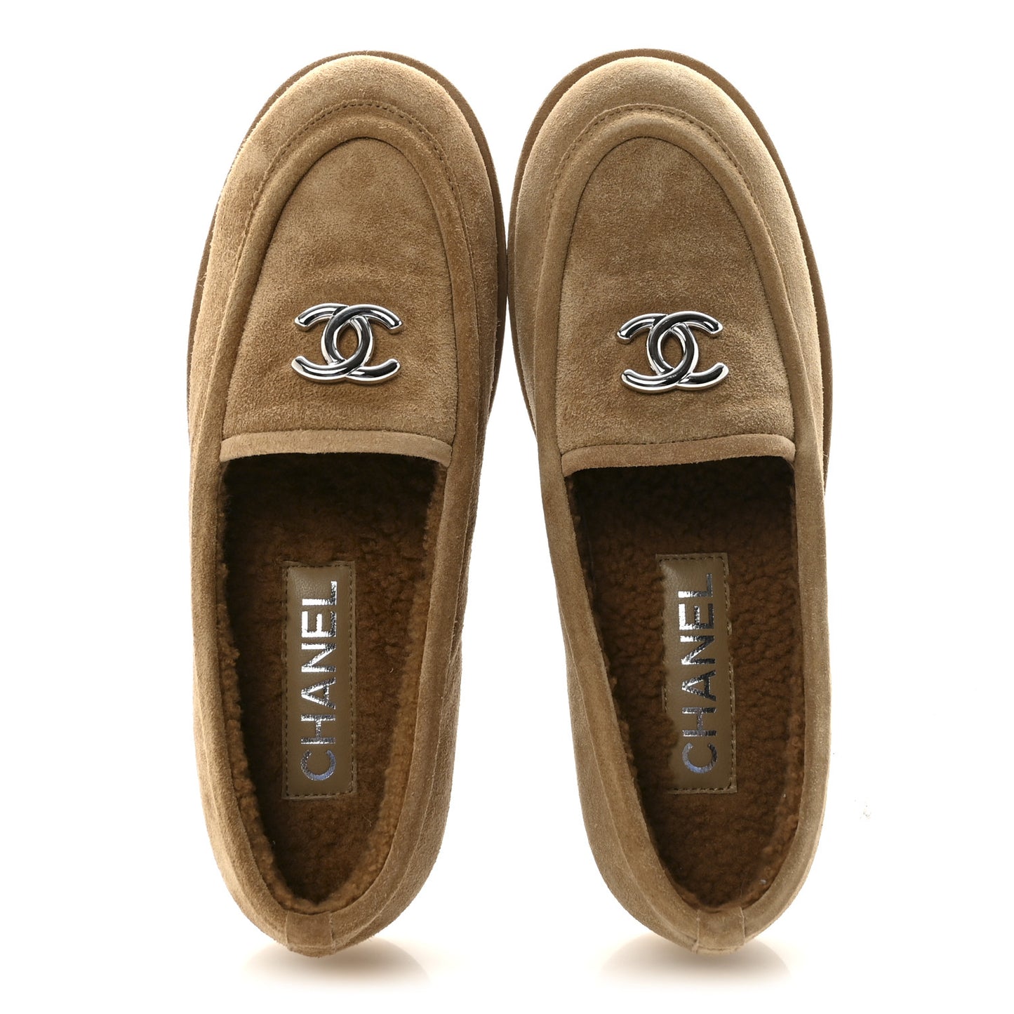 Suede Calfskin CC Loafers 37.5 Dark Beige