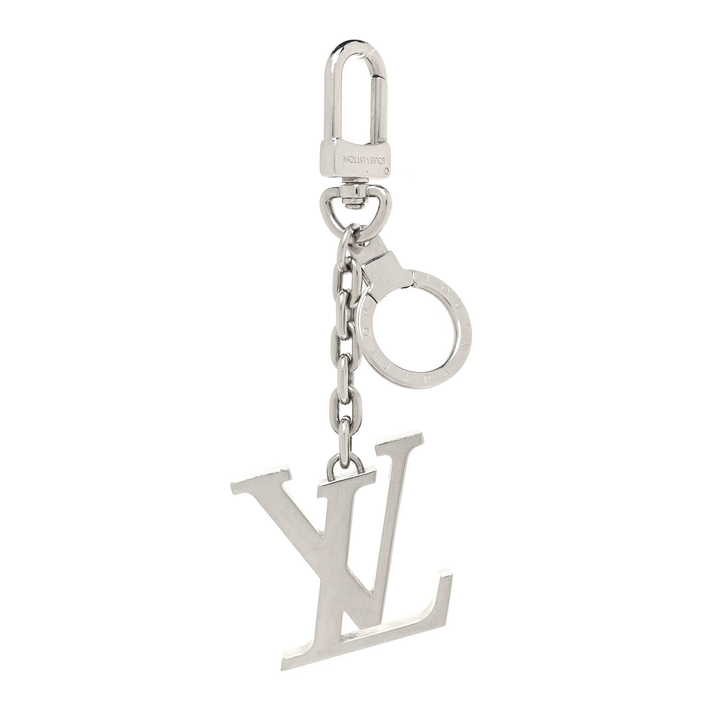 Metal Palladiium Finish LV Initiales Bag Charm Key Holder Silver