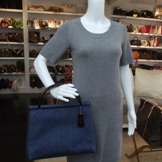 Denim Tortoise Handle Tote