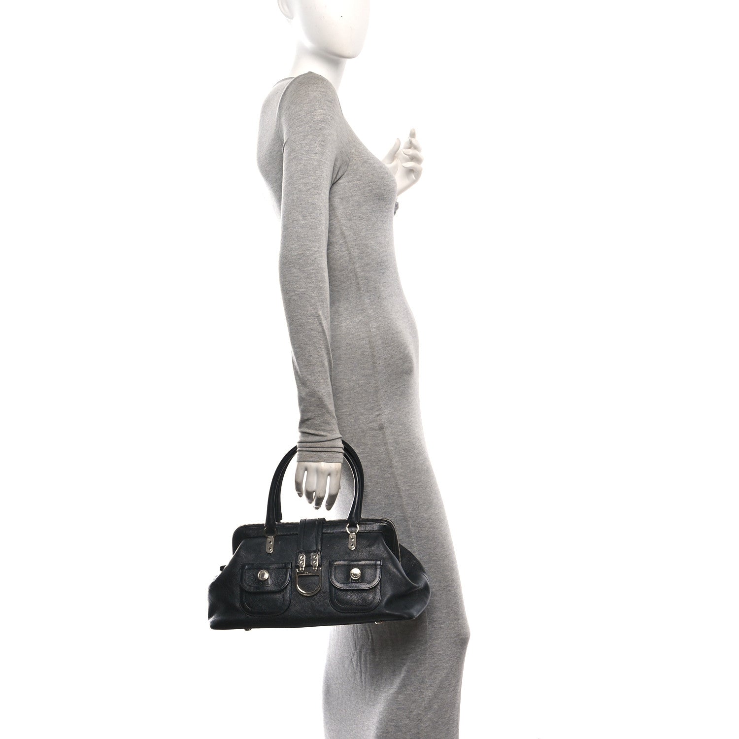 Christian Dior 黒 レザーバッグ Christian Dior Calfskin Buckle Frame Satchel Black 1921598