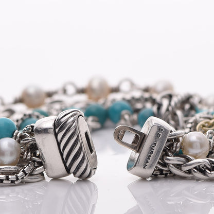 David Yurman Sterling Silver 18K Yellow Gold Turquoise Pearl Multi Strand Bracelet 4 of 6