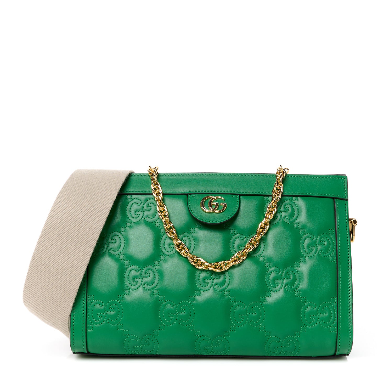Calfskin GG Matelasse Small Slim Chain Shoulder Bag Spring Green Natural