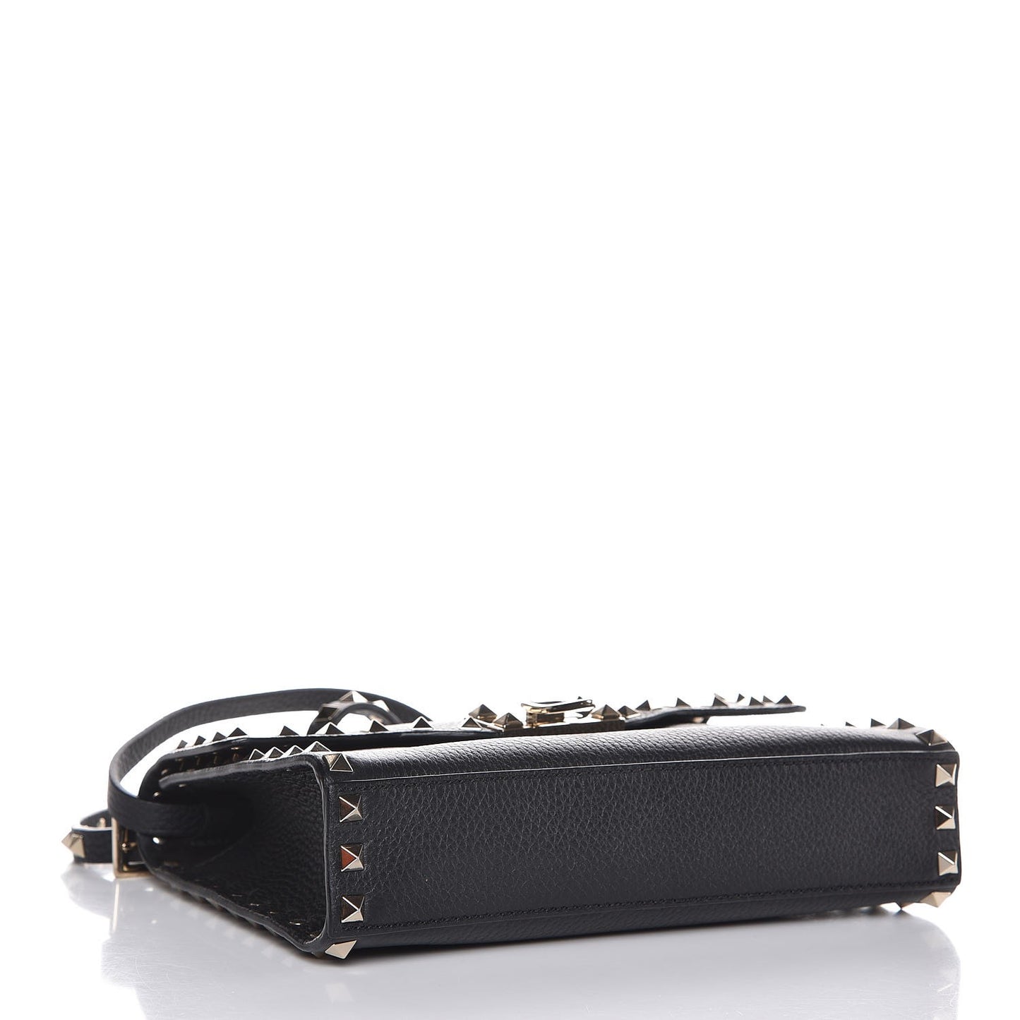 Pebbled Calfskin Medium Rockstud Flip Lock Crossbody Bag Black