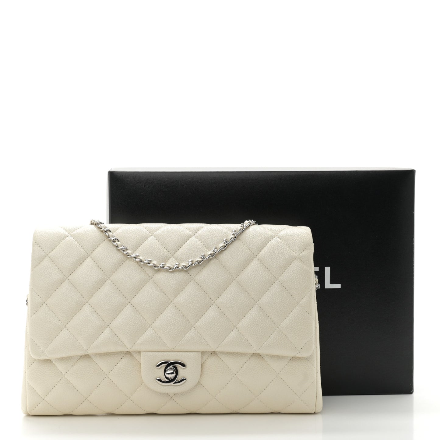 Pearly Caviar Quilted Clutch With Chain Flap Dark White