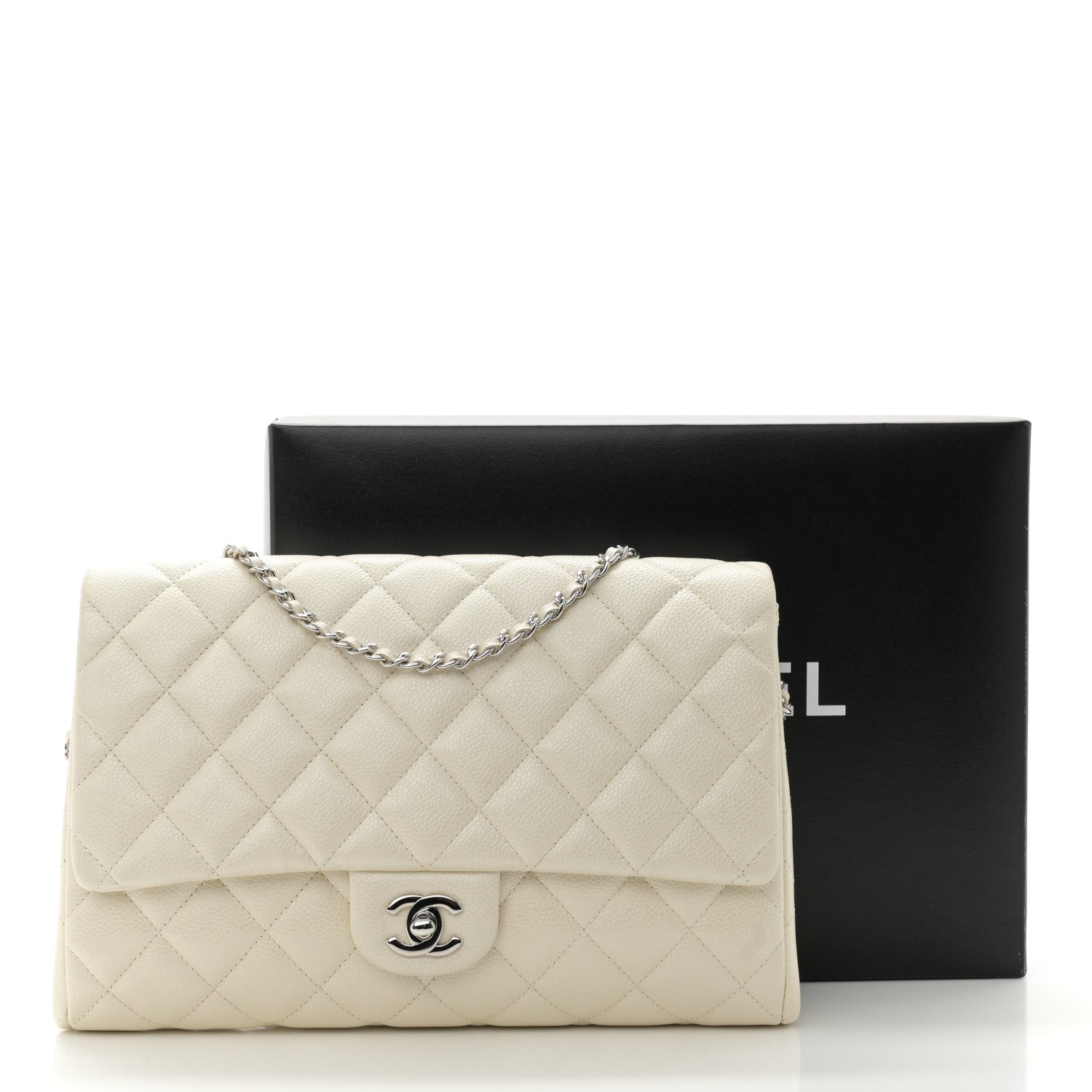 Chanel Pearly Caviar Quilted Clutch With Chain Flap Dark White 11 of 11
