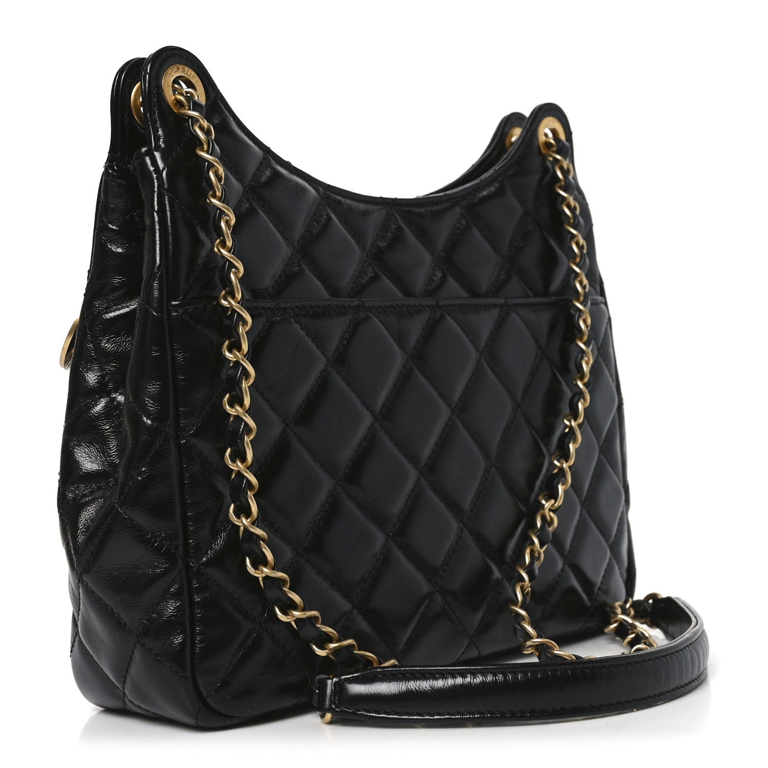 Chanel Shiny Crumpled Calfskin Quilted Wavy CC Hobo Black 3 of 10