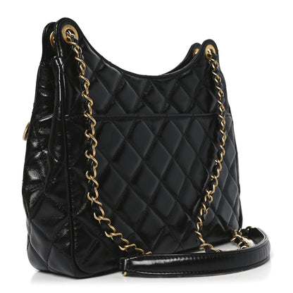 Chanel Shiny Crumpled Calfskin Quilted Wavy CC Hobo Black 3 of 10