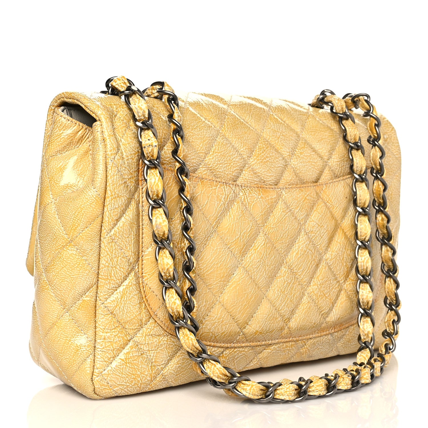 Chanel Crinkled Patent Quilted Jumbo Single Flap Light Beige 3 of 10
