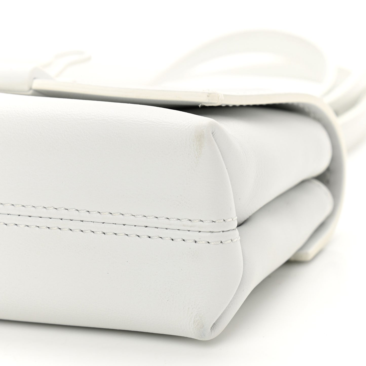 Calfskin Striped Diag Binder Flap Bag White