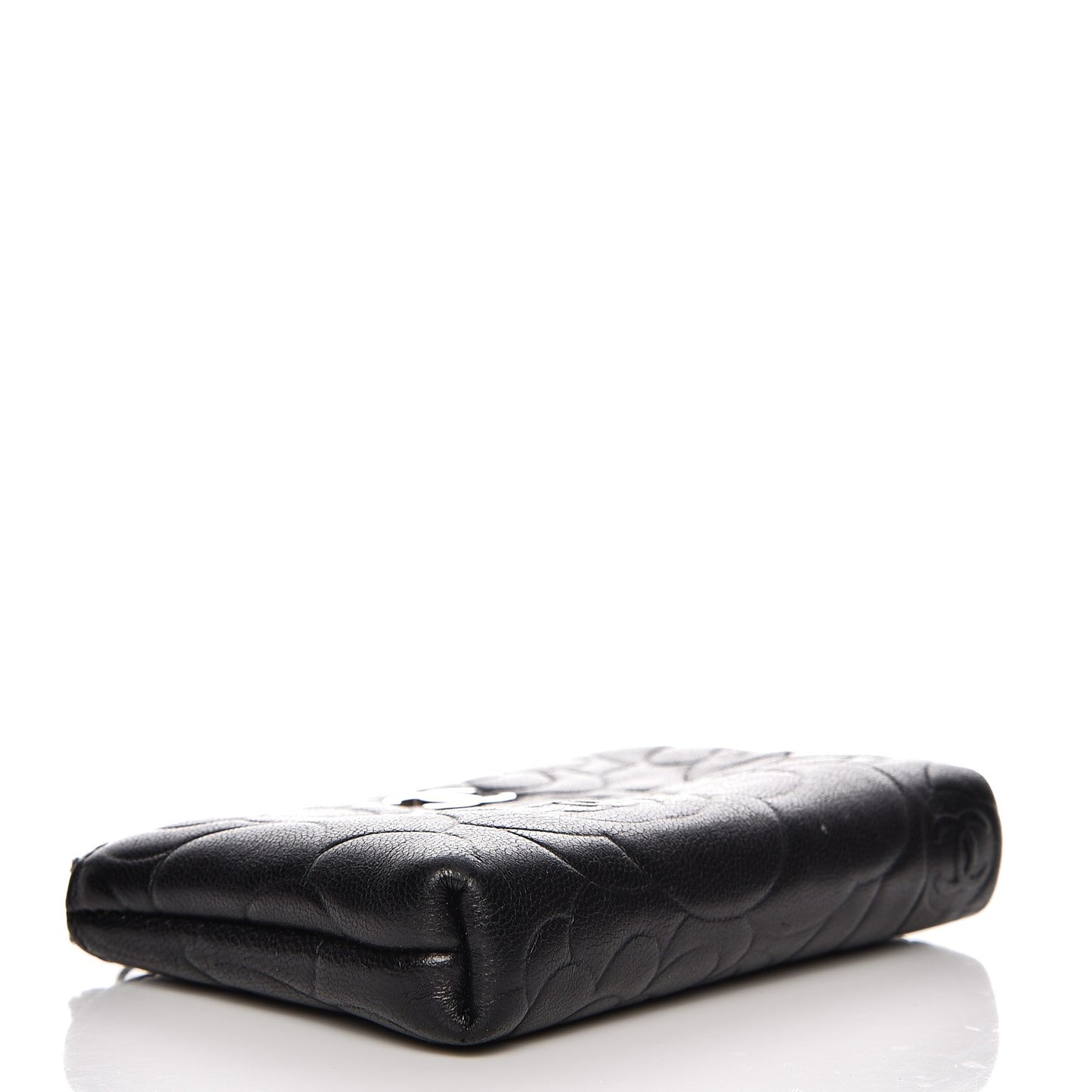 Lambskin Camellia Embossed Key Holder Case Black