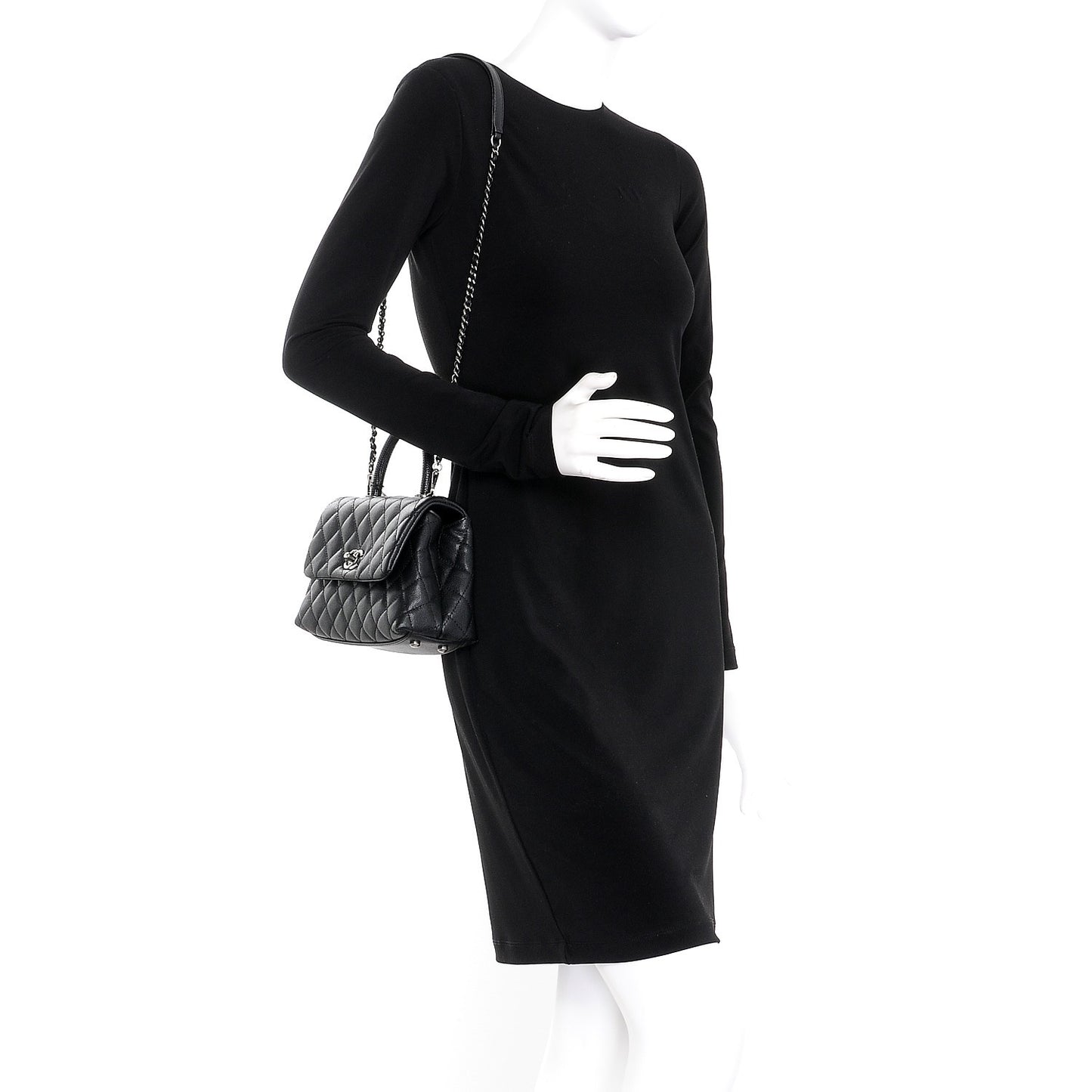 Caviar Lizard Quilted Mini Coco Handle Flap Black