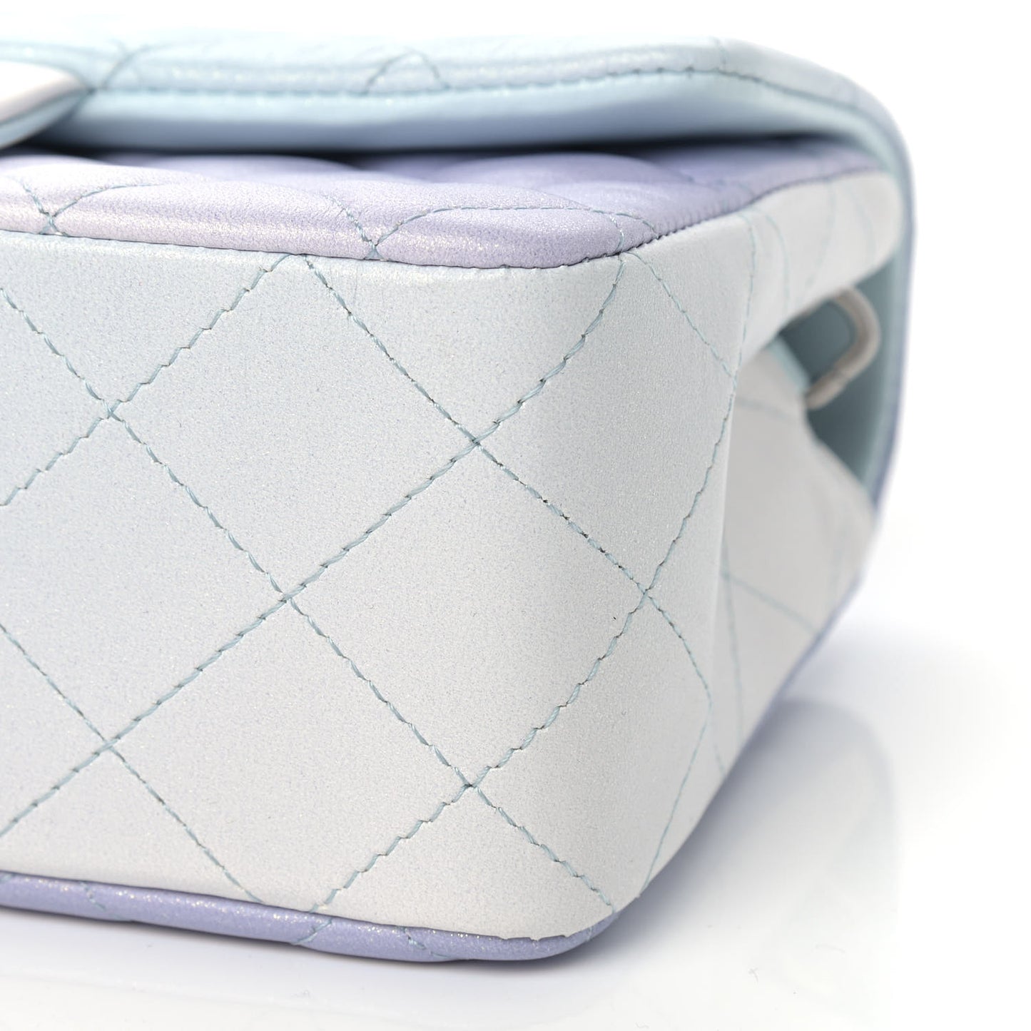 Perforated Lambskin Quilted Mini Rectangular Flap Light Blue Light Purple White