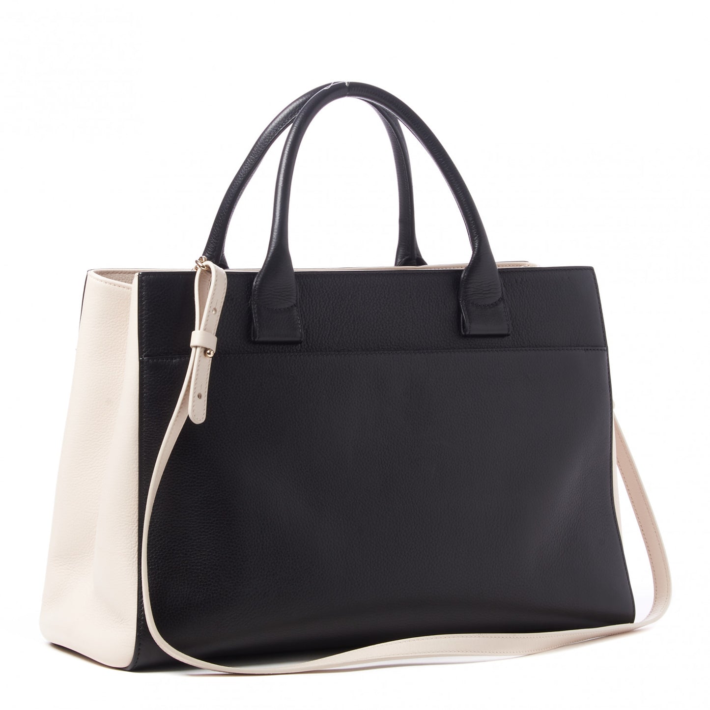 Grained Calfskin Medium Bi-Color Neo Executive Shopper Tote Black Beige