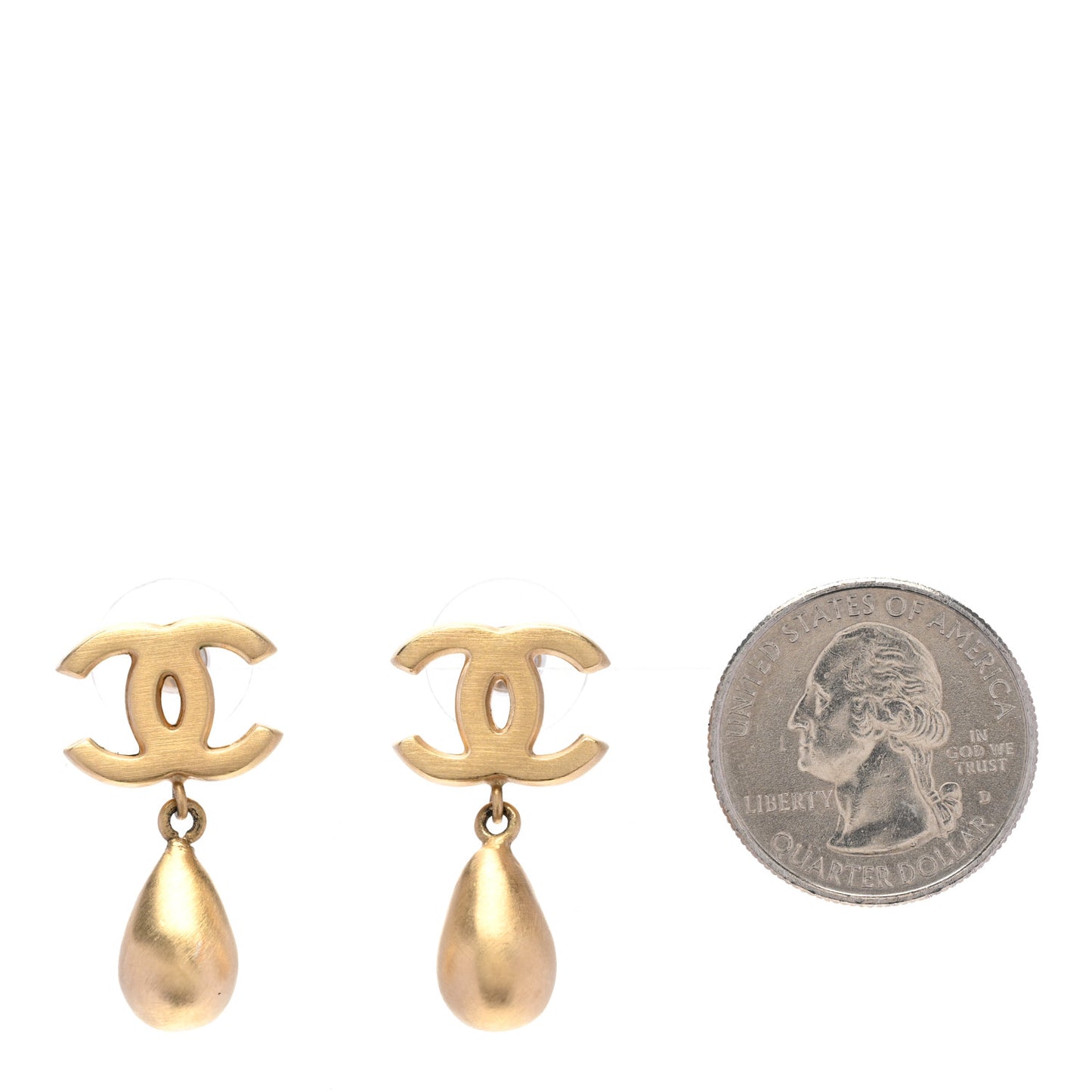 Metal CC Teardrop Earrings Matte Gold