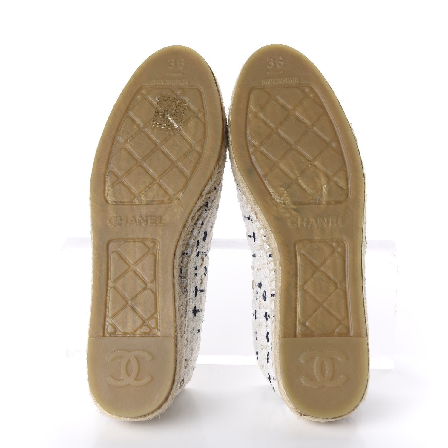 Chanel Tweed Grosgrain CC Espadrilles 36 White Beige Black 5 of 9