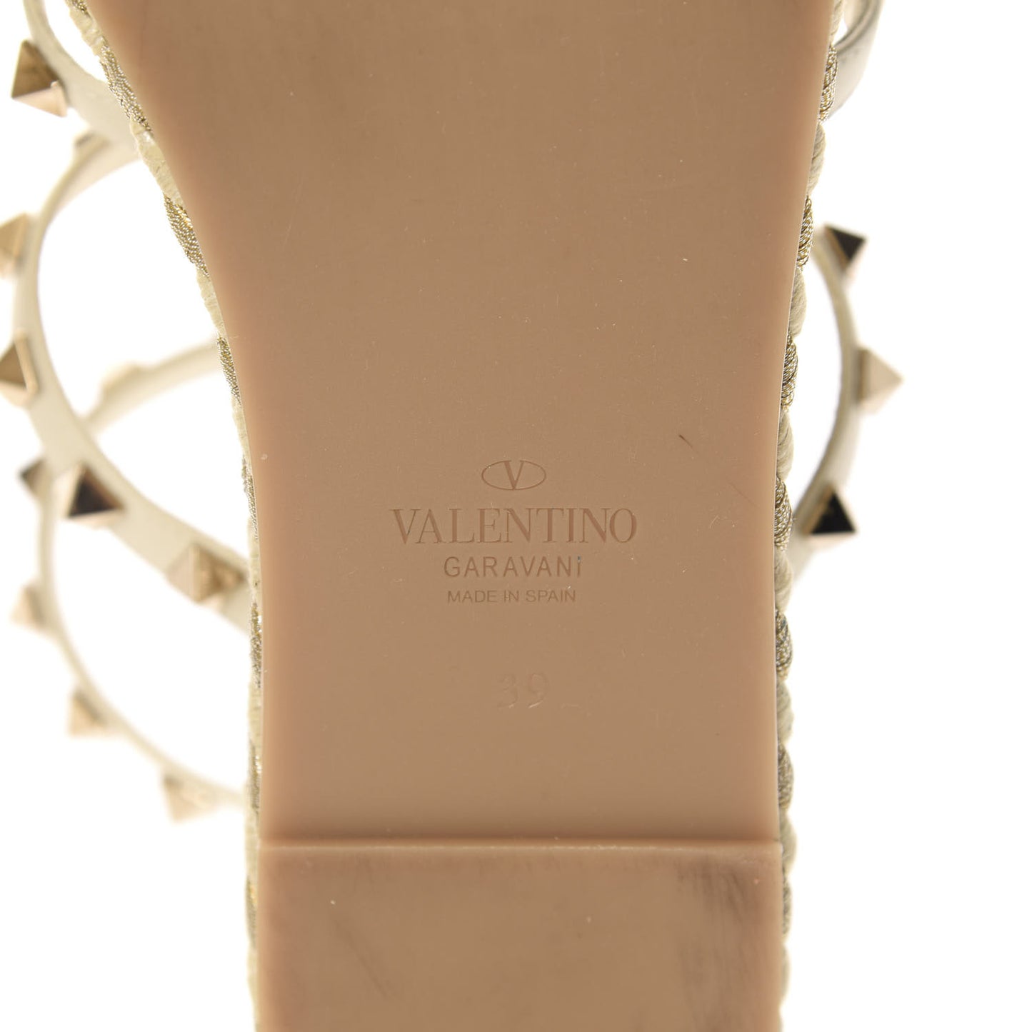 Calfskin Rockstud Ankle Strap Torchon Espadrille Caged 30/55mm Sandals 39 Light Ivory