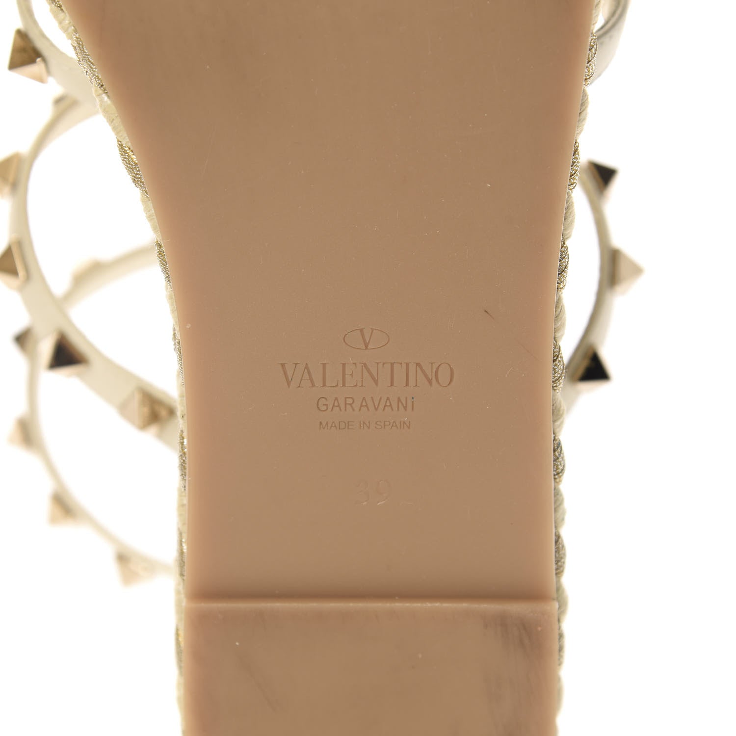 Valentino Garavani Calfskin Rockstud Ankle Strap Torchon Espadrille Caged 30/55mm Sandals 39 Light Ivory 8 of 14