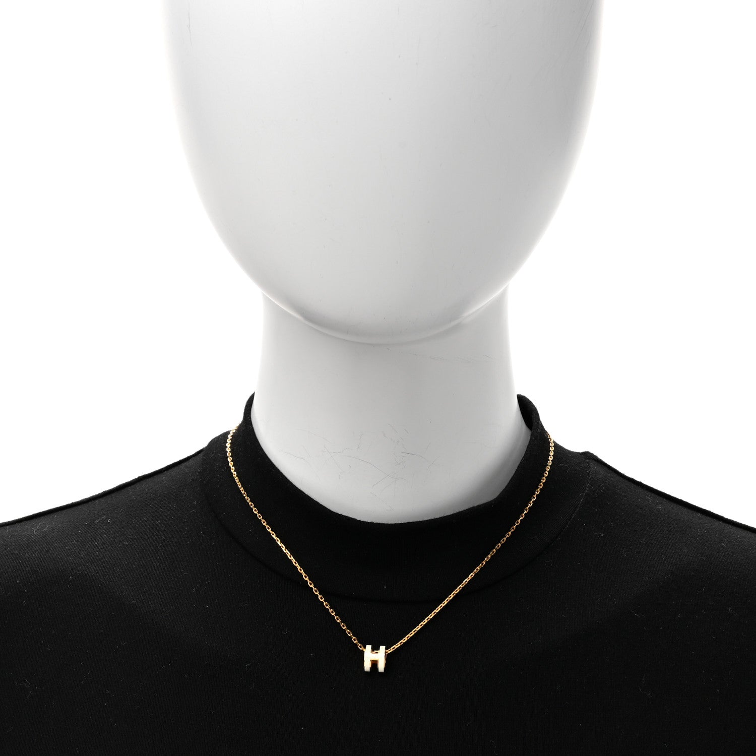 Hermes Lacquered Gold Mini Pop H Pendant Necklace White 2 of 6