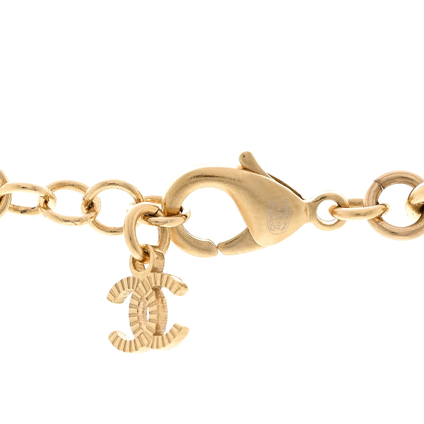 Metal Enamel CC Necklace Gold White