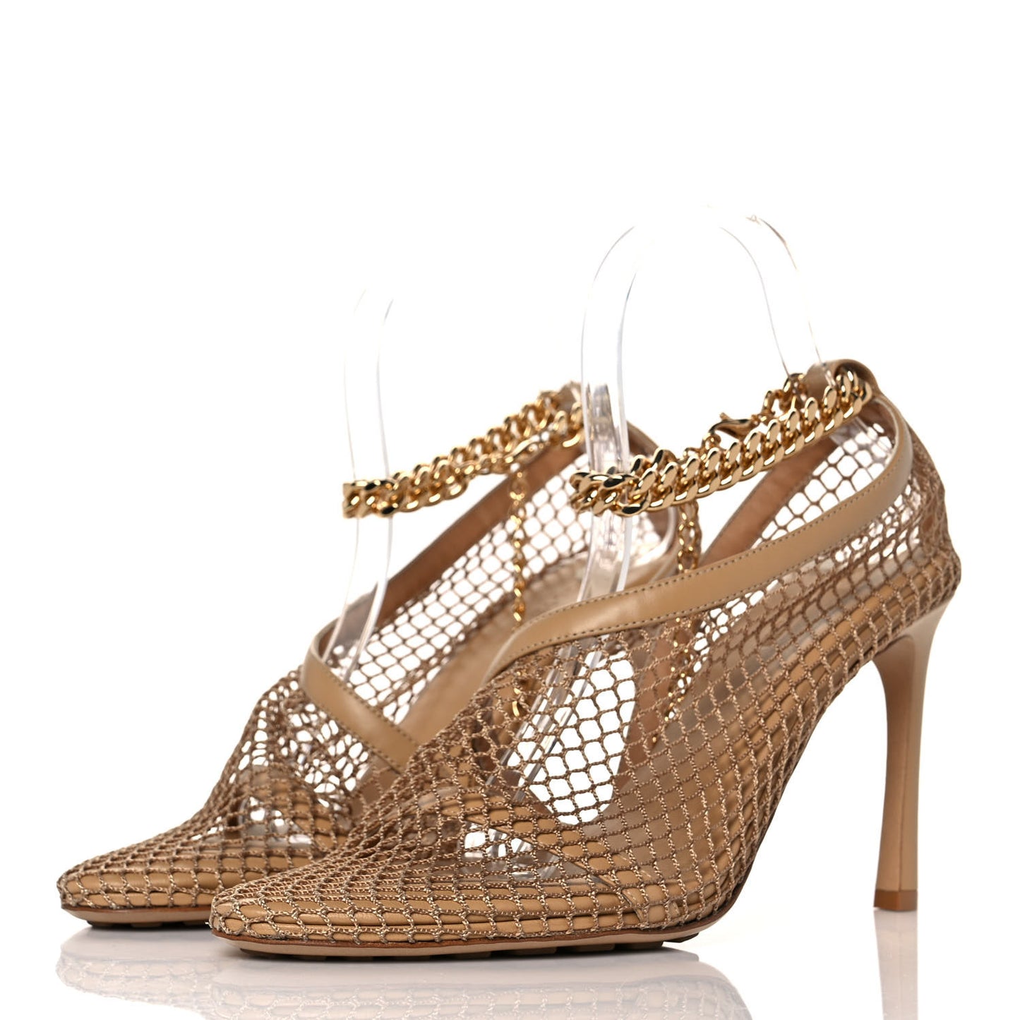 Mesh Nappa Chunky Chain Sandals 39 Beige Pony