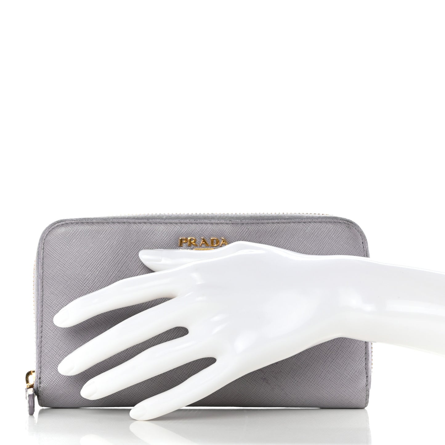 Saffiano Metal Zip Around Wallet Grey