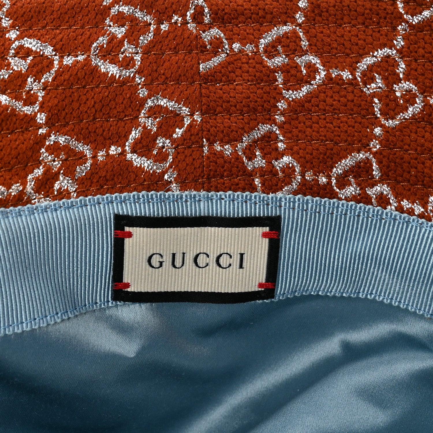 Gucci Canvas Lame GG Monogram Bucket Hat S Burnt Orange Silver 9 of 10