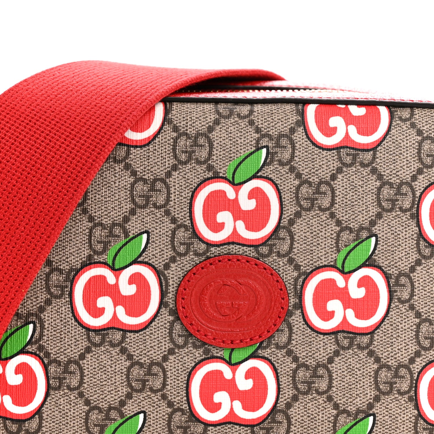 Gucci GG Supreme Monogram Apple Small Retro Interlocking G Shoulder Bag Beige Multicolor Lobster Red 8 of 12