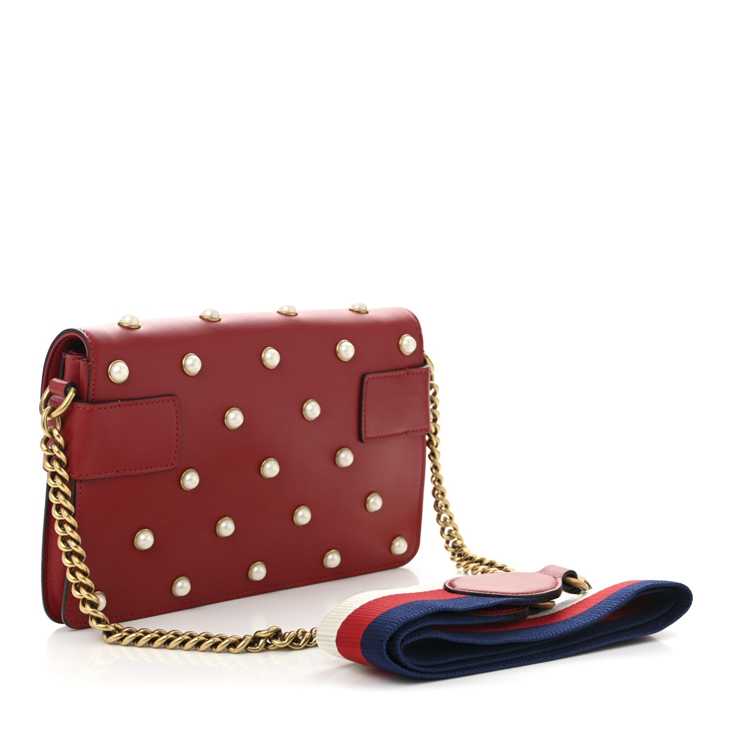 Gucci Nappa Pearl Studded Mini Queen Margaret Broadway Shoulder Bag Hibiscus Red 3 of 10