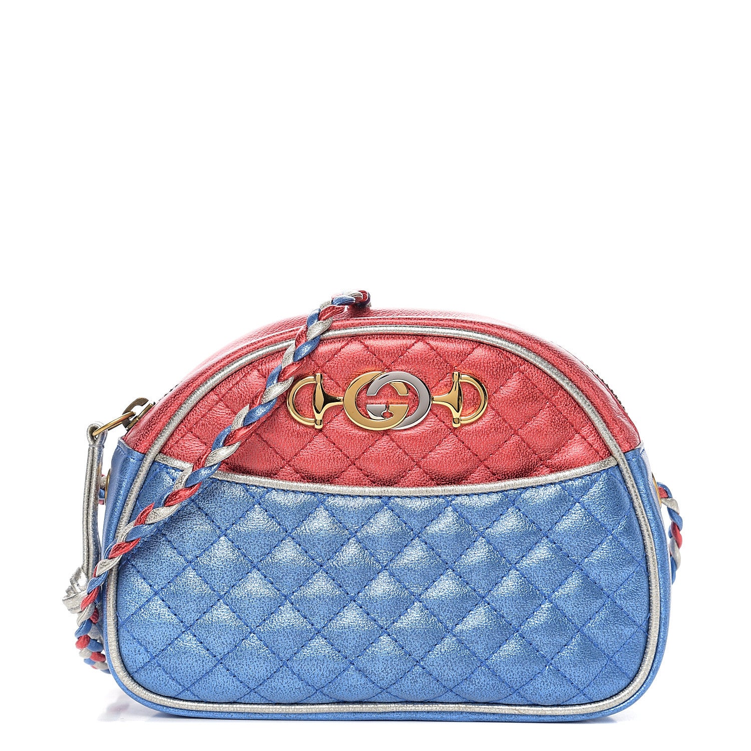 Gucci Laminated Nappa Trapuntata Mini Zumi Dome Shoulder Bag Rosso Marine Argento 1 of 8