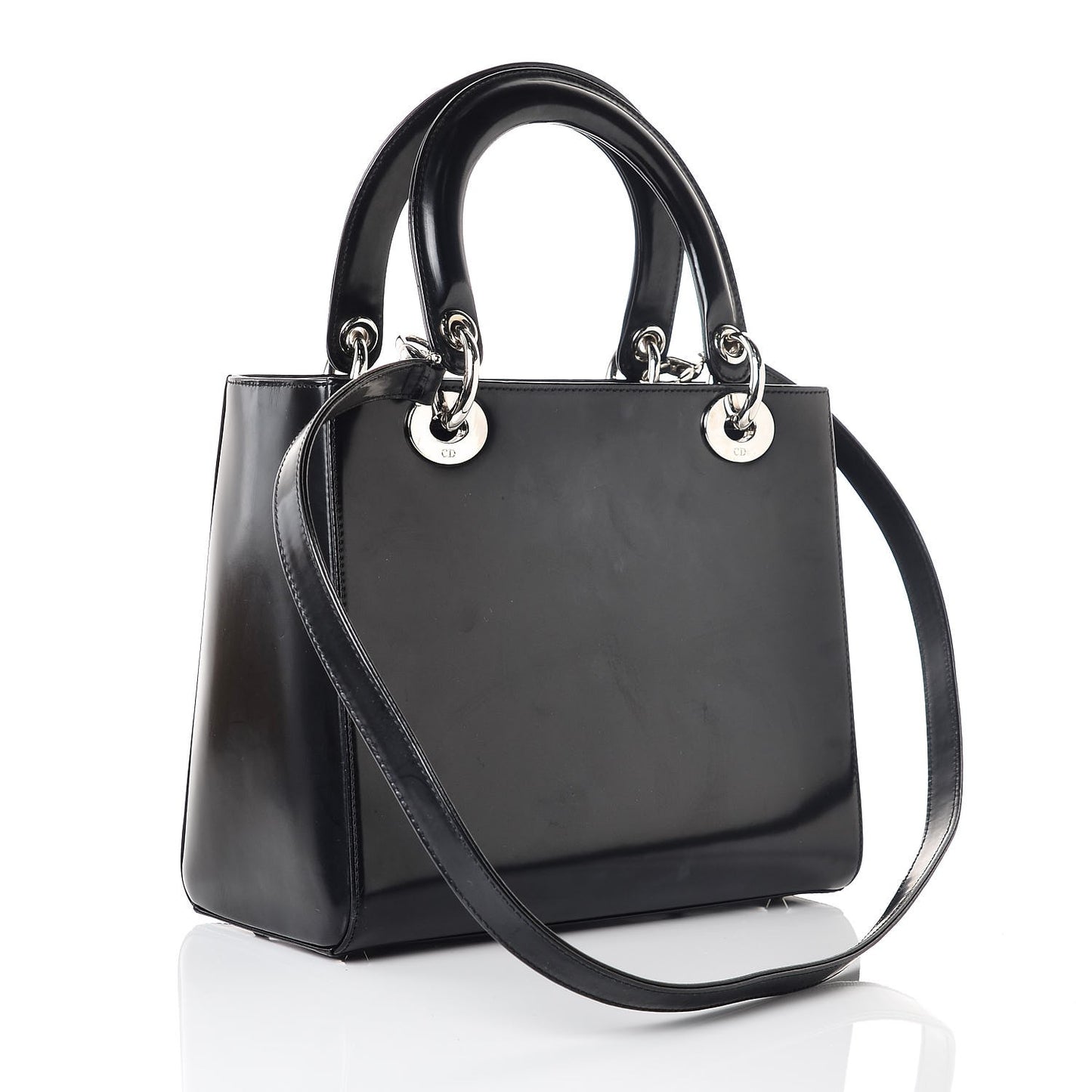 Glazed Calfskin Medium Lady Dior Black
