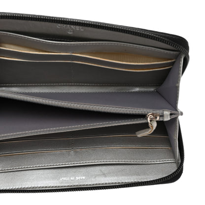 Chanel Lambskin Camellia Embossed Large Zip Around Gusset Wallet Black 5 of 8