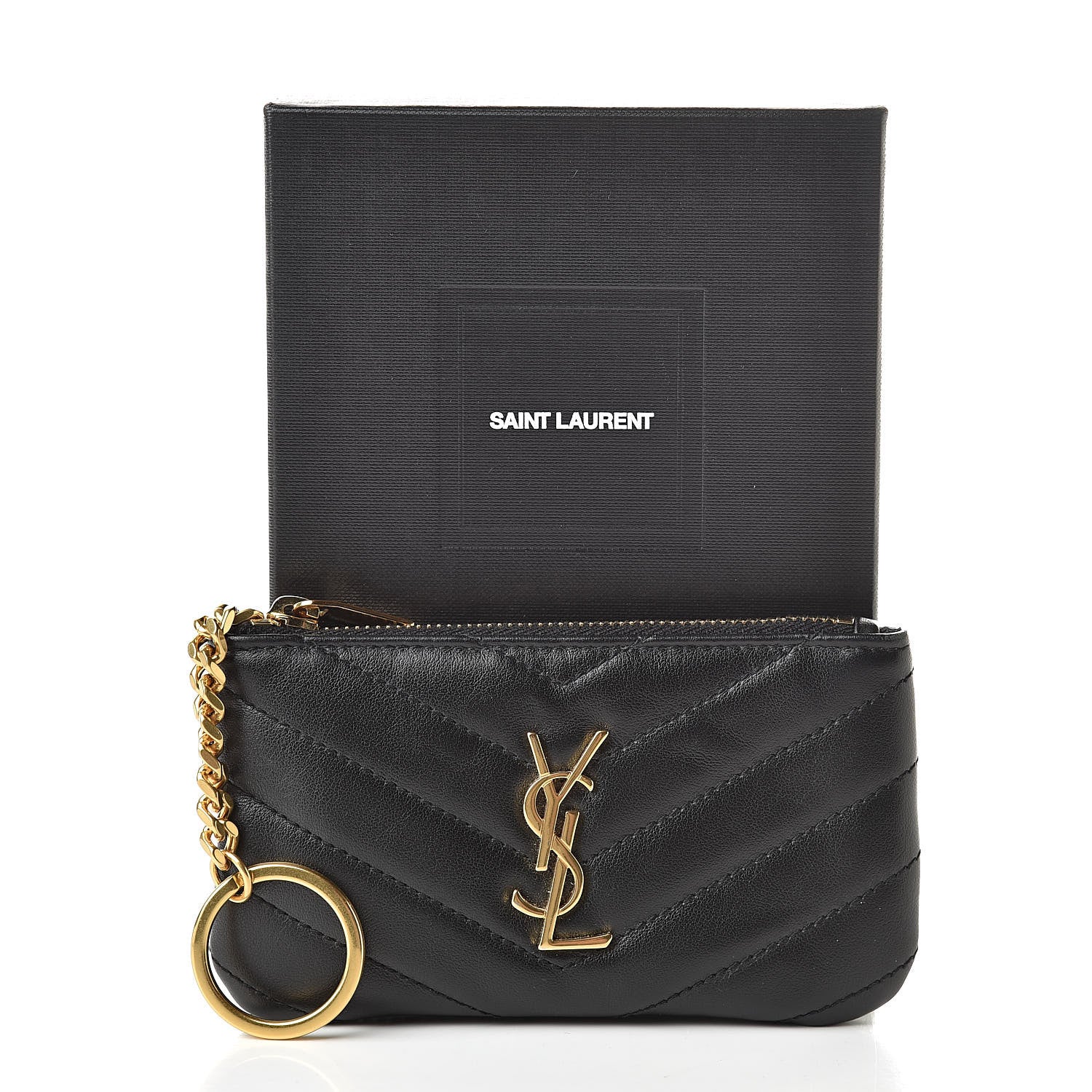 Saint Laurent Calfskin Matelasse Monogram Key Pouch Black 8 of 8