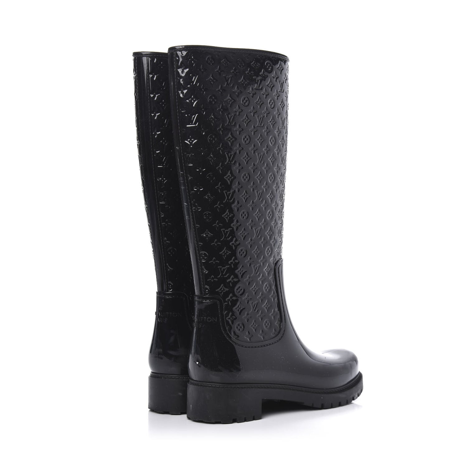 Rubber Embossed Monogram Splash Rain Boots 38 Black