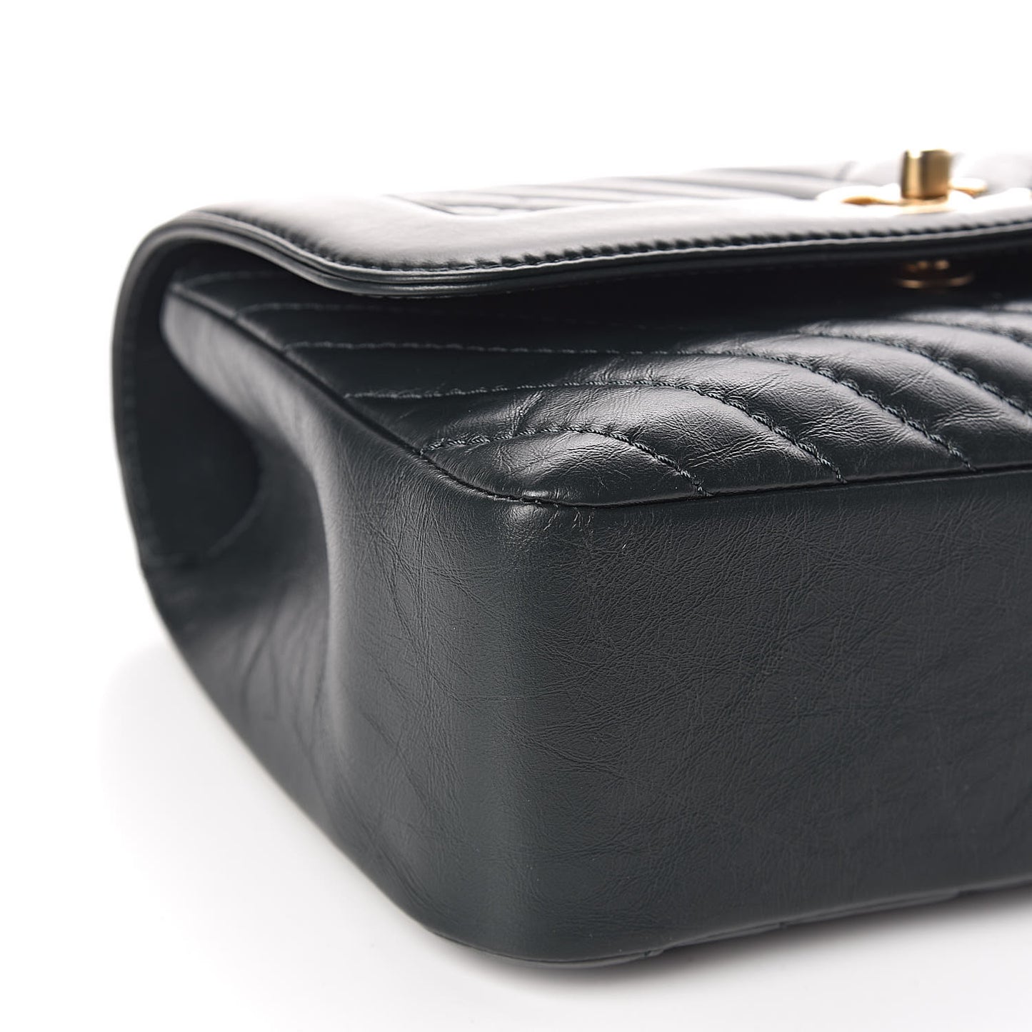 Calfskin Chevron Quilted Top Handle Flap Green