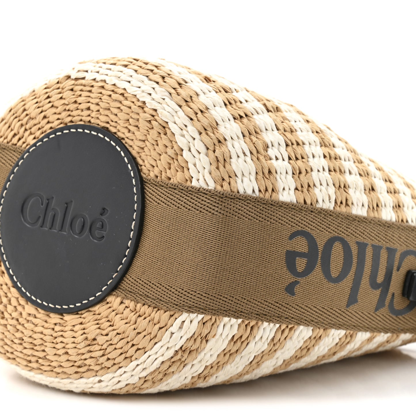 Raffia Calfskin Small Woody Striped Basket Bag Brown