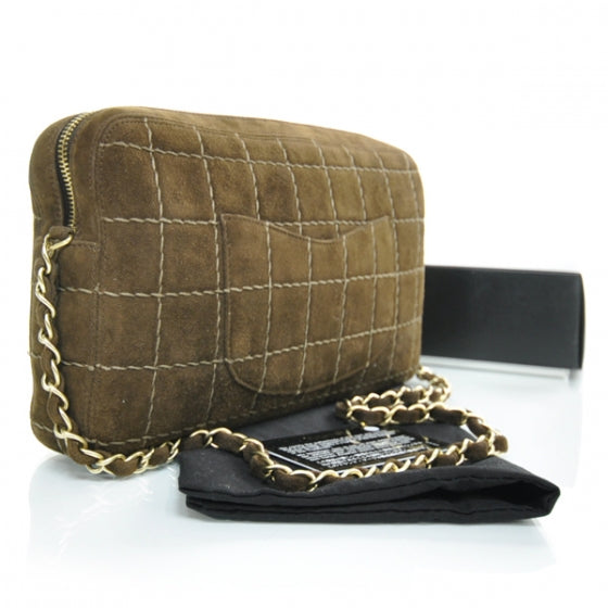 Suede Square Stitched Shoulder Bag Brown