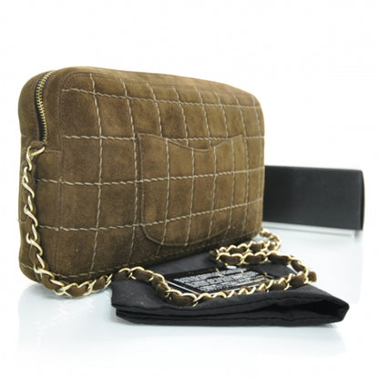 Chanel Suede Square Stitched Shoulder Bag Brown 2 of 12