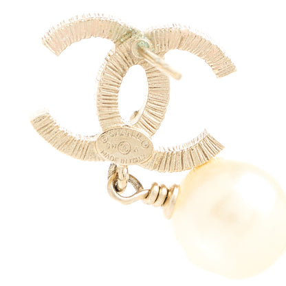 Chanel Pearl Crystal CC Drop Clip On Earrings Silver Pearly White 4 of 4