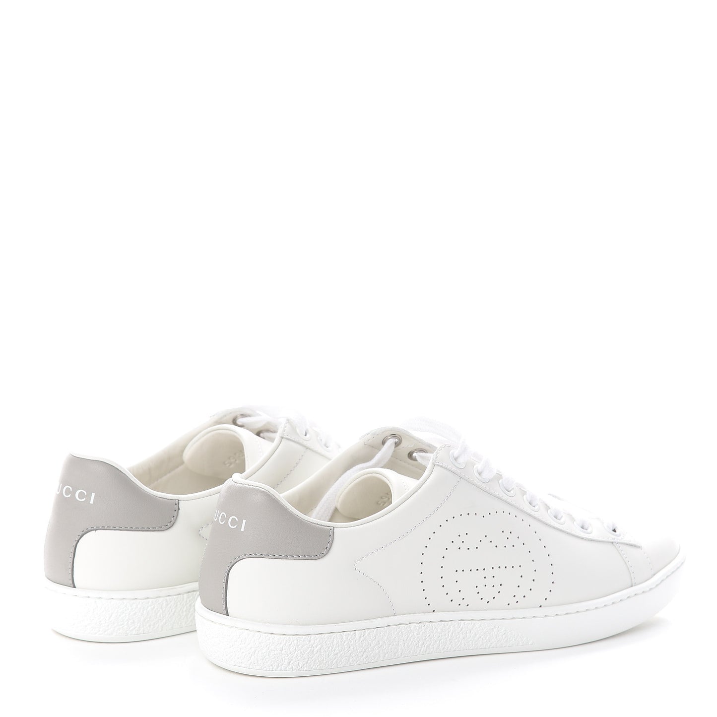 Calfskin Interlocking G Perforated Womens Ace Sneakers 36.5 White Grey Sky