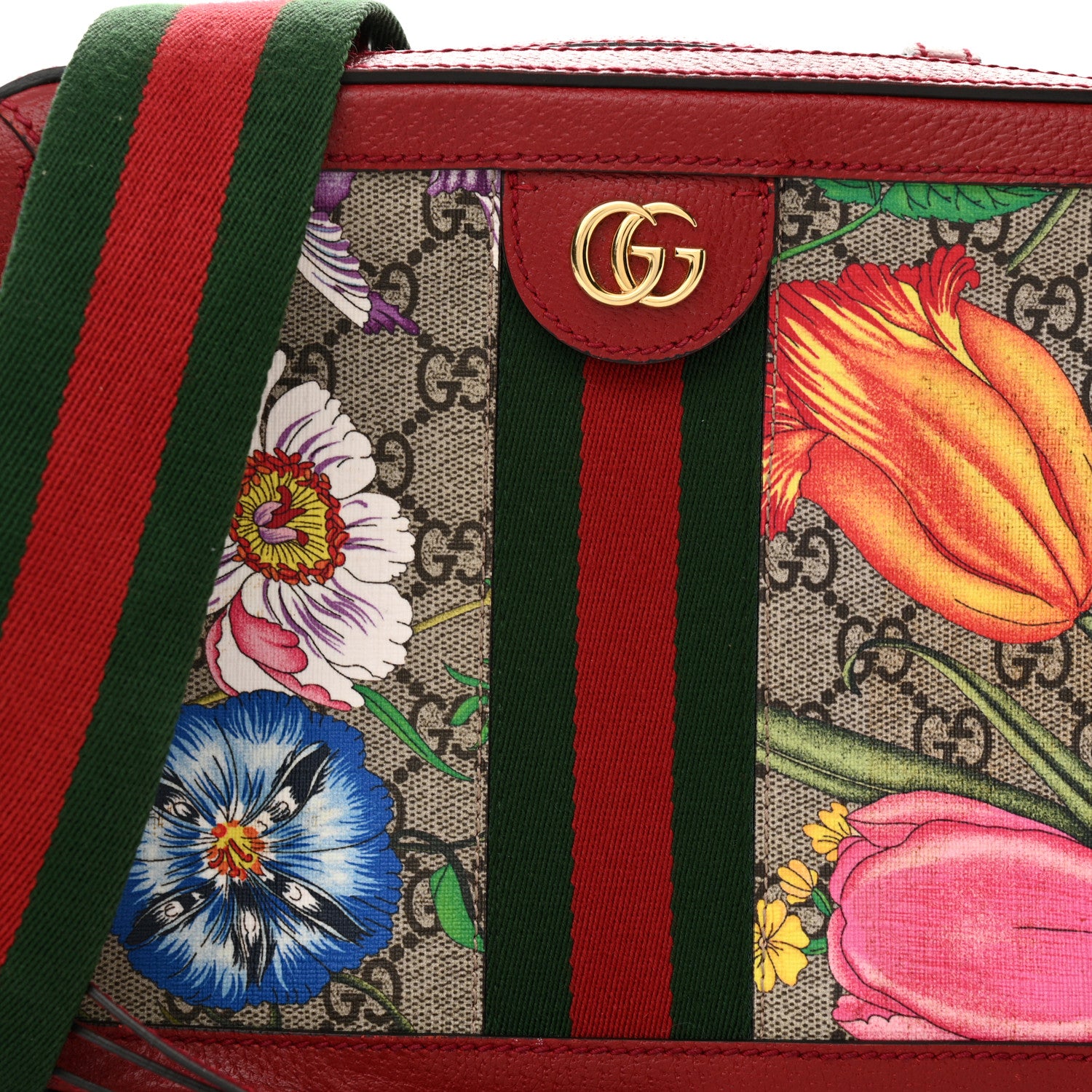 Gucci GG Supreme Monogram Flora Web Small Ophidia Top Handle Shoulder Bag Hibiscus Red 8 of 17