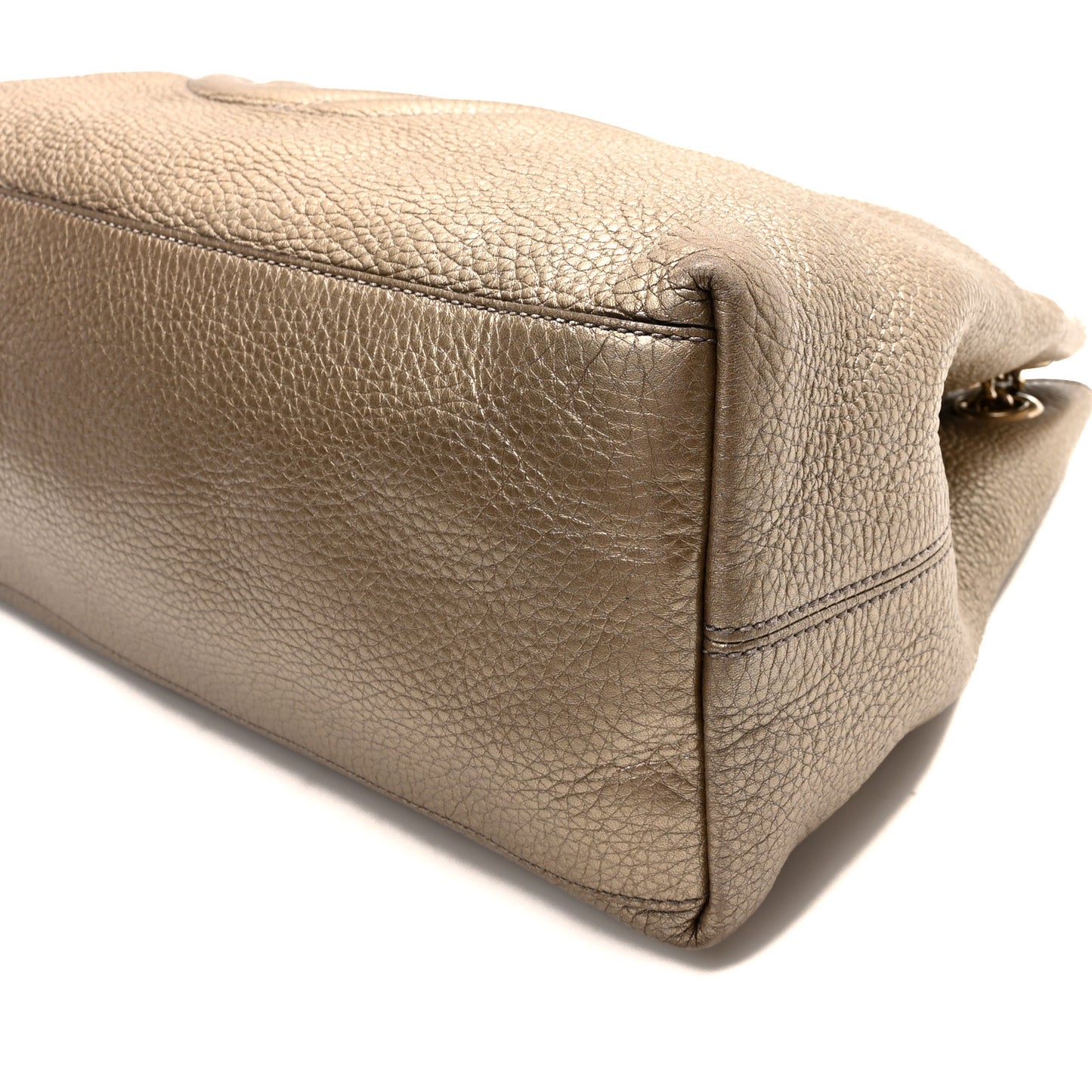 Metallic Pebbled Calfskin Medium Soho Chain Shoulder Bag Golden Beige