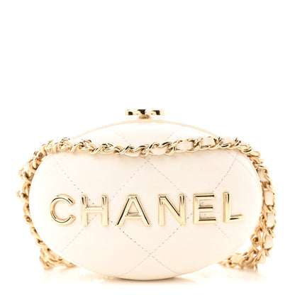 Chanel Lambskin Quilted Oval Minaudiere Chain Clutch White 8 of 10