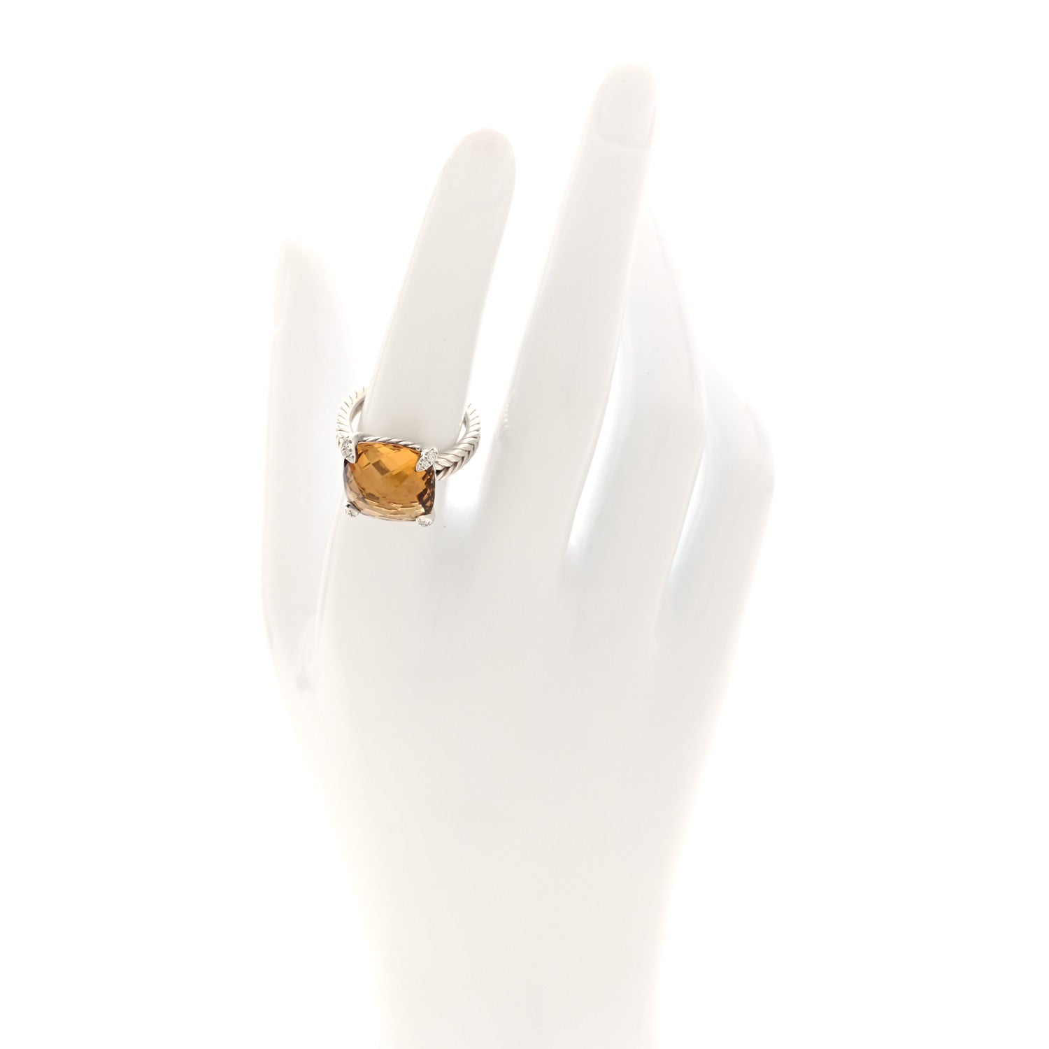 David Yurman Sterling Silver Diamond Citrine 14mm Chatelaine Ring 54 7 2 of 4