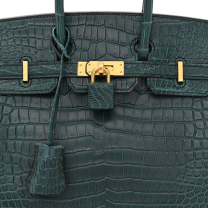 Hermes Matte Porosus Crocodile Birkin 25 Vert Rousseau 8 of 11
