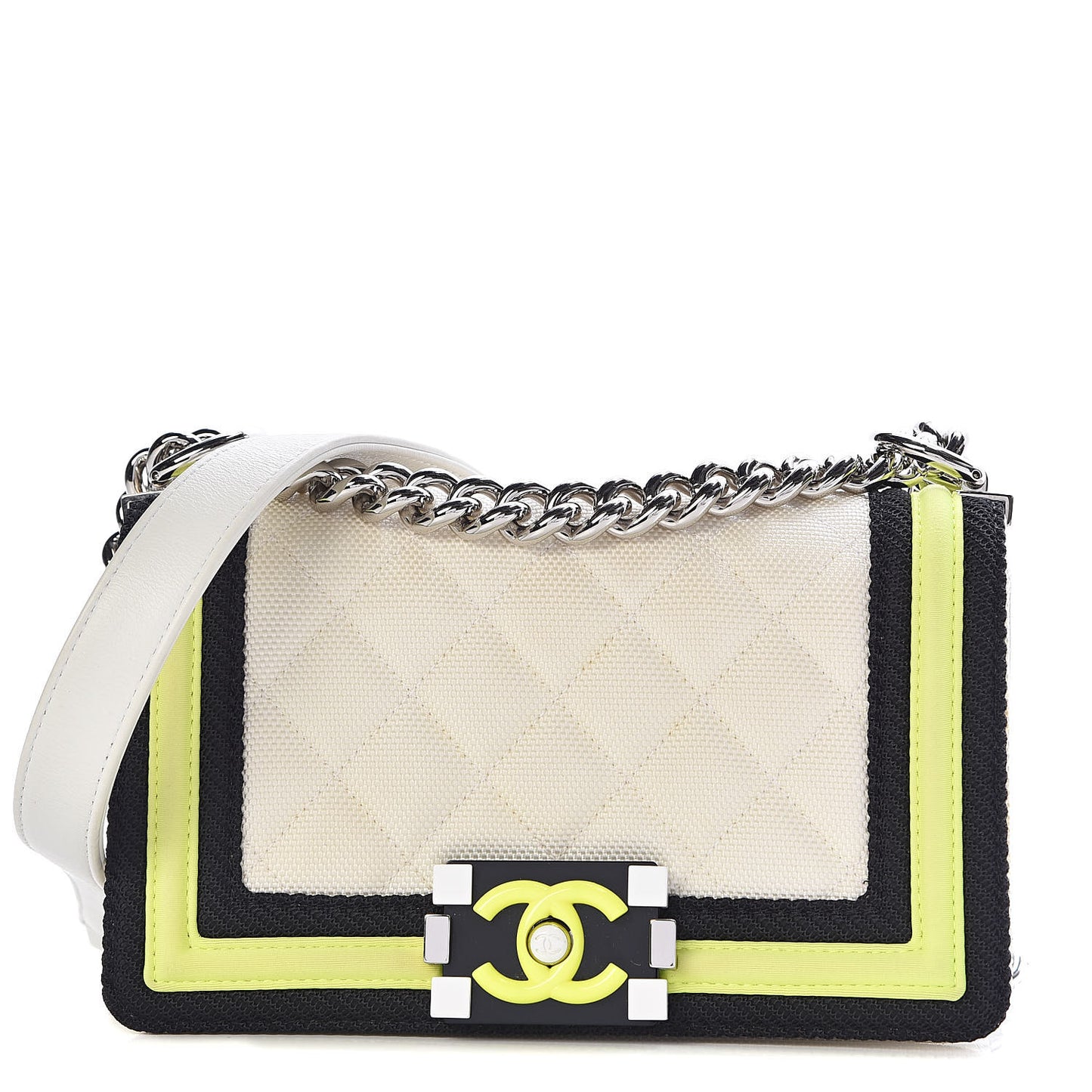 Canvas Quilted Small Fluo Boy Flap White Black Yellow