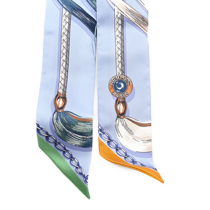Hermes Silk Cavalcades Twilly Bleu Ciel Creme Vert 2 of 3