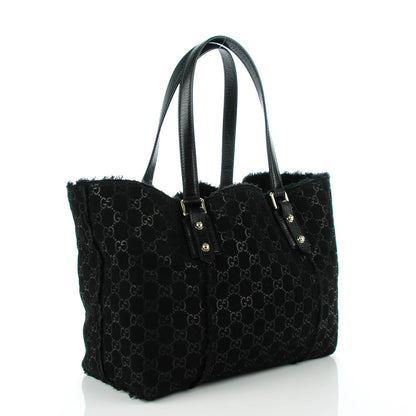 Gucci Monogram Suede Shearling Medium Jolicoeur Tote Black 2 of 10